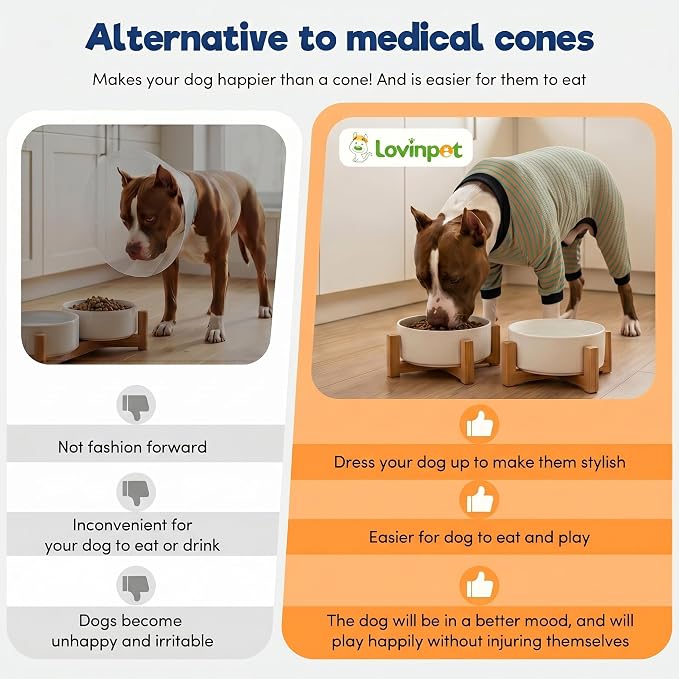 LovinPet Big Dog Pajamas, Cotton Brown and Green Stripe Dog Shirt, Stop Shedding for Dogs, Pet Pajamas for Dogs, UV Protection, Pitbull Clothes, Pet PJ's, M