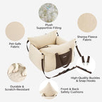 Lesure Small Dog Car Seat for Small Dogs - Dog Booster Seat for Car with Waterproof Bottom, Clip-On Safety Leash and Thickened Memory Foam Filling, Pet Carseat Puppy Travel Carrier Bed, Beige