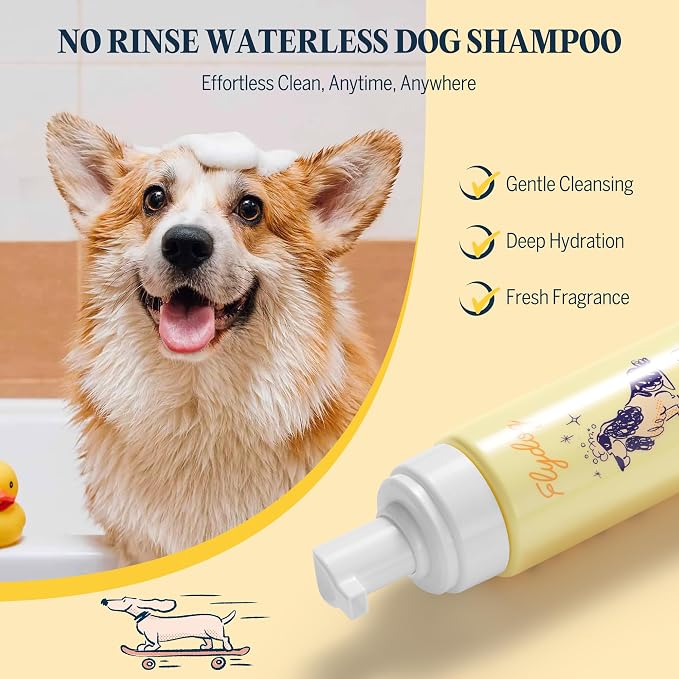 Clean and Floofy Waterless Dry Dog Shampoo – No Rinse Spray Foam, Anti-Itch, Odor Control, Moisturizing & Conditioning, Hydrating, Detangling, Sulfate-Free Pet Bath Wash for Dogs & Puppies 6.75 fl oz