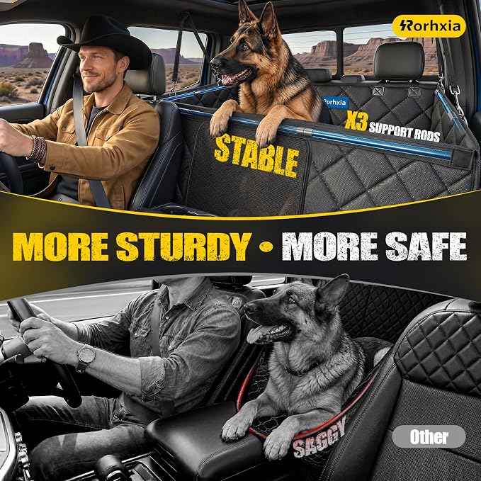 Rorhxia L Dog Mid-Size Truck Seat Cover for Back Seat with 3 Support Rods | 500 lbs Hard Bottom Supports, 45% More Space, 100% Waterproof, 7-Layer Protection, L for Mid-Size Trucks & SUV