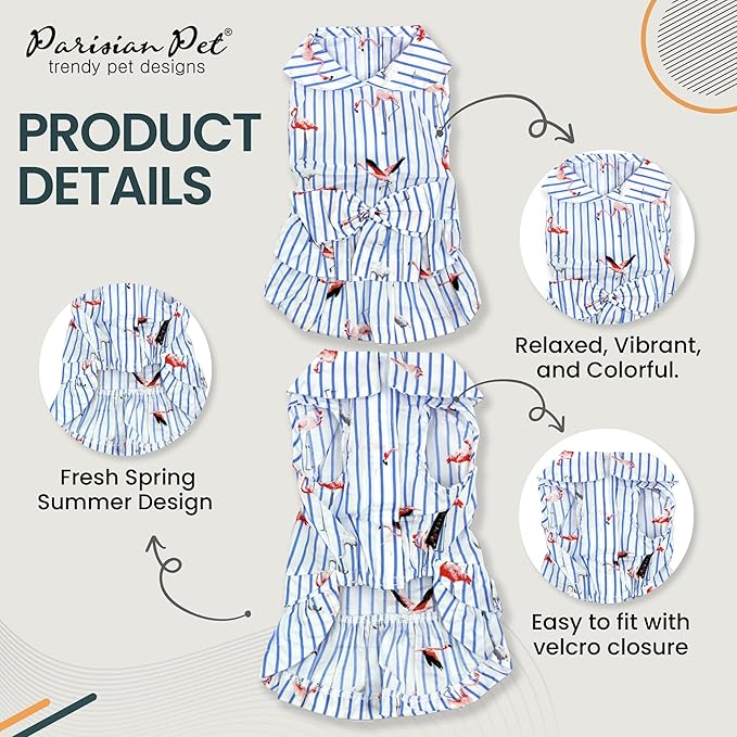 Parisian Pet Flamingo Dog Dress - Summer Clothes for Large Dogs Girl - Stylish Pet Dress - Comfortable Sleeveless Dog Outfits - Lightweight and Breathable Puppy Clothes - Dresses for Dogs