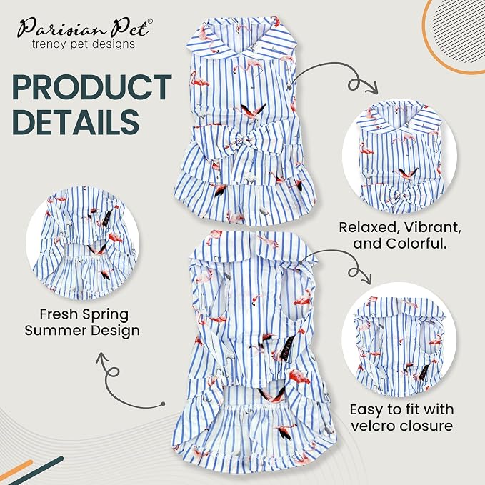 Parisian Pet Flamingo Dog Dress - Summer Clothes for Large Dogs Girl - Stylish Pet Dress - Comfortable Sleeveless Dog Outfits - Lightweight and Breathable Puppy Clothes - Dresses for Dogs