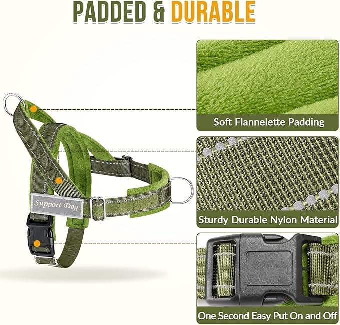 SlowTon No Pull Dog Harness - Heavy Duty Dog Harness and Leash Set for Medium Large Dogs, Reflective Tactical Harness with Soft Padded and Front Clip for Easy Walk and Training (Green, M)