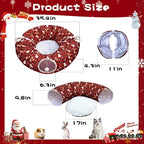 Cat Tunnel Bed in 3FT x 3FT x 9.8IN - Decorative Christmas Style with Snowman and Glove Patterns - Red Color Perfect for Festive Felines