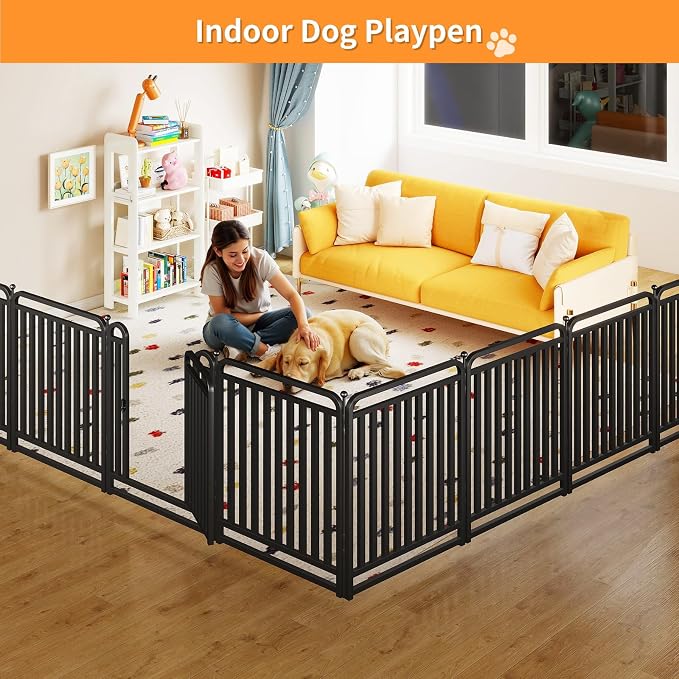 Puppy Playpen Dog Playpens Fence Outdoor Thickened Metal Tube, Low Threshold Dog Play Pen Indoors, 32" Height 40 Panels for Small/Medium/Large Dogs (Black)