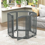 PUPETPO Freestanding Pet Gate with Door, Tall Dog Gate for House, Dog Gates for the House Extra Wide, Pet Puppy Safety Fence, Support Feet Included, 120 Inch Wide, 6 Panels 32" Tall, Gray
