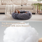 33 in Faux Fur Donut Dog Bed for Medium Plus Dogs,Tie-dye Grey | Calming Plush Round Fluffy Pet Bed with Removable & Washable Cover,Fits up to 65 lbs Pets