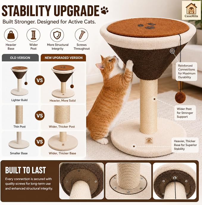 CasaMila Espresso Martini Cat Scratcher 20", Cat Scratching Post, Cat Scratching Tree, Cat Post, Scratching Post for Indoor Cats, Modern Cat Tree with Bed, Martini Cat Tree, Cute Novelty Cat Post