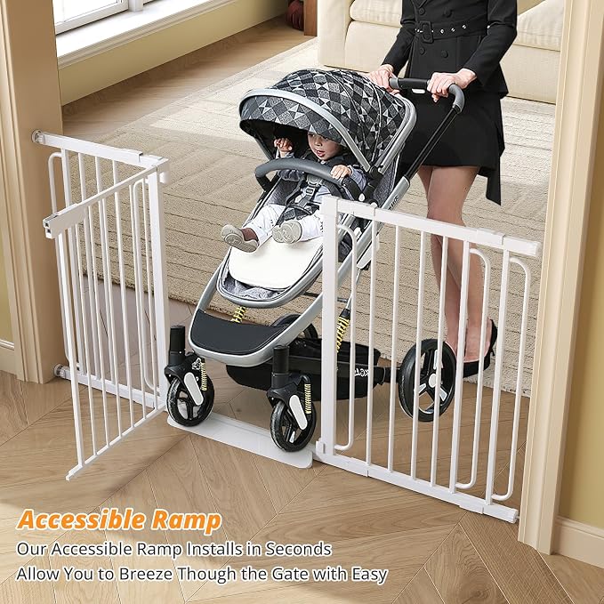 Extra Wide Baby Gate with Door 62-70 Inch Pressure Mounted, Auto Close Child Baby Gates for Doorways No Drill, Walk Through Dog Gate Indoor for The House, White