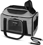 Petskd Top-Expandable Small Pet Carrier 17"x11"x9.5" Airline Approved | for Alaska Airlines, Lockable Safety Zippers and Anti-Scratch Mesh, Soft-Sided, Pets Under 10 Lbs, Grey