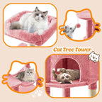 DUMOS Small 44 Inch Cat Tree Tower with Natural Sisal Scratching Posts | Cat Tree with Hammock, Pet Condo for Indoor Cats and Kittens Play, Pink