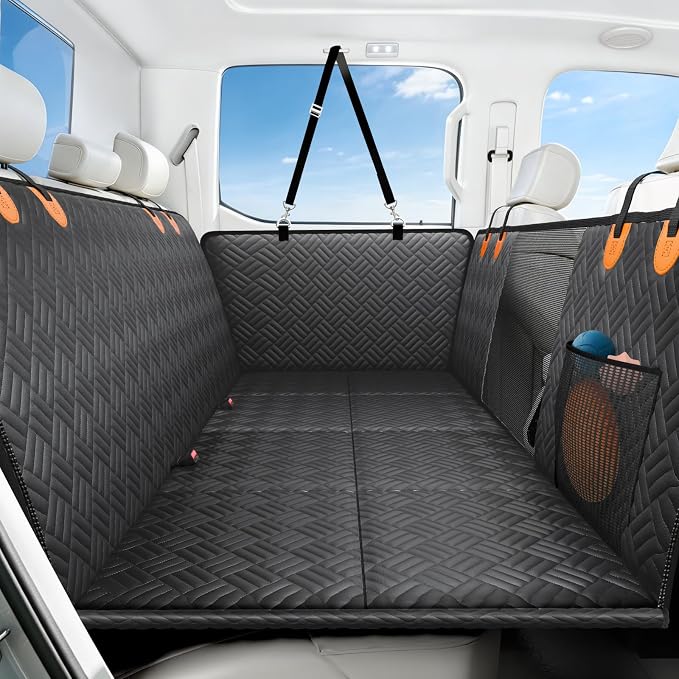 Dog Car Seat Cover for Back Seat, Hard Bottom Back Seat Extender for Dog | Back Seat Pet Cover for Dogs - Supports 400lbs, Waterproof Heavy Duty Scratch Resistant, Dog Hammock for Full-Size Trucks/SUV