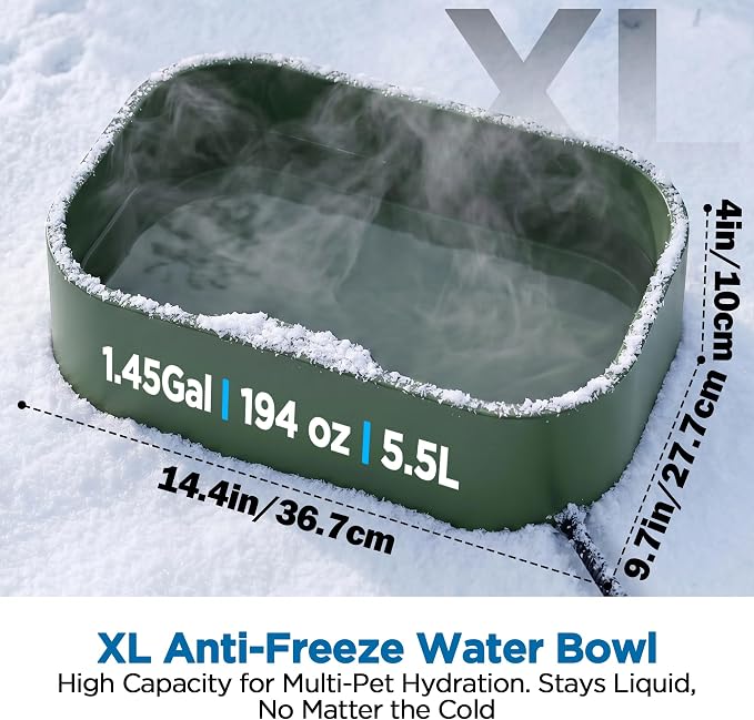 5.5L/1.45Gal Extra Large Heated Water Bowl, Indoor & Outdoor Winter Antifreezing Pet Heated Thermal Water Bowl Dish, Anti Chewy Cord, BPA-Free, Pet Products for Dog Cats Rabbit Chicken Duck Squirrel