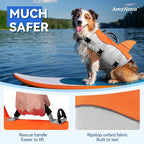 AMZNOVA Dog Swim Vest Shark Dog Life Jacket Life Vest | Lifejacket with Shark Fin & Handle for Boating & Swimming, High Visibility Adjustable for Doggy Cat Puppy, XL, Bright Orange