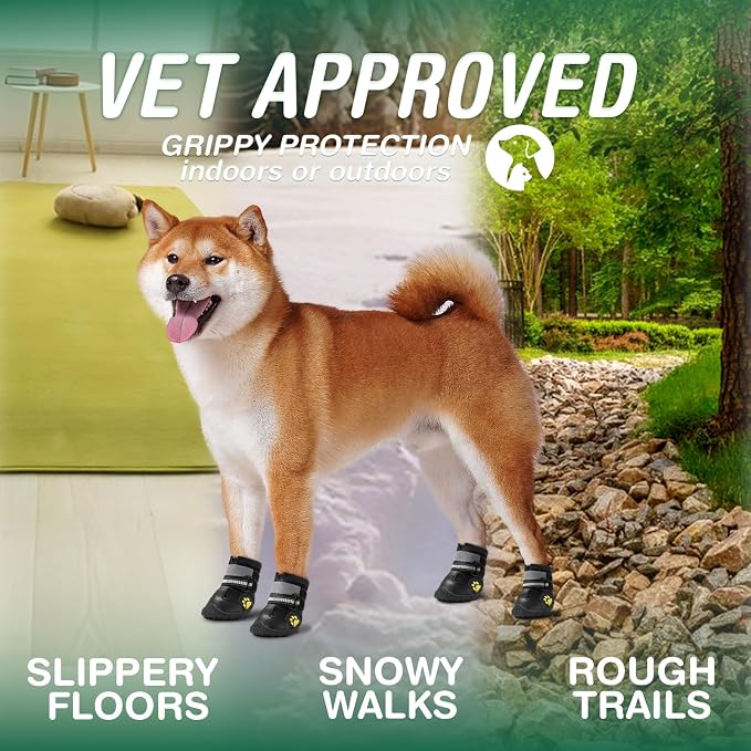 Dog Shoes for Large Dogs, Anti-Slip Dog Boots for Winter Snow, Hot Pavement, Dog Booties & Paw Protectors Black Size 7