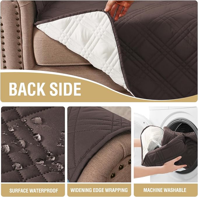 H.VERSAILTEX 100% Waterproof Sofa Covers for 3 Cushion Couch Modern Sofa Cover for Dogs XL Couch Covers for Oversized Sofa with Elastic Straps (Oversized Sofa,Chocolate/Beige)