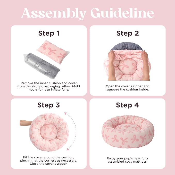 LE SURE Shown on TV Jacquard Donut Dog Beds Large,Pink Taffy 36x36x8in | Orthopedic Calming Pet Bed Sofa, Original Design Pattern,Washable Cover,Cute Home Decor as Gift for Pet,Anti Slip Bottom