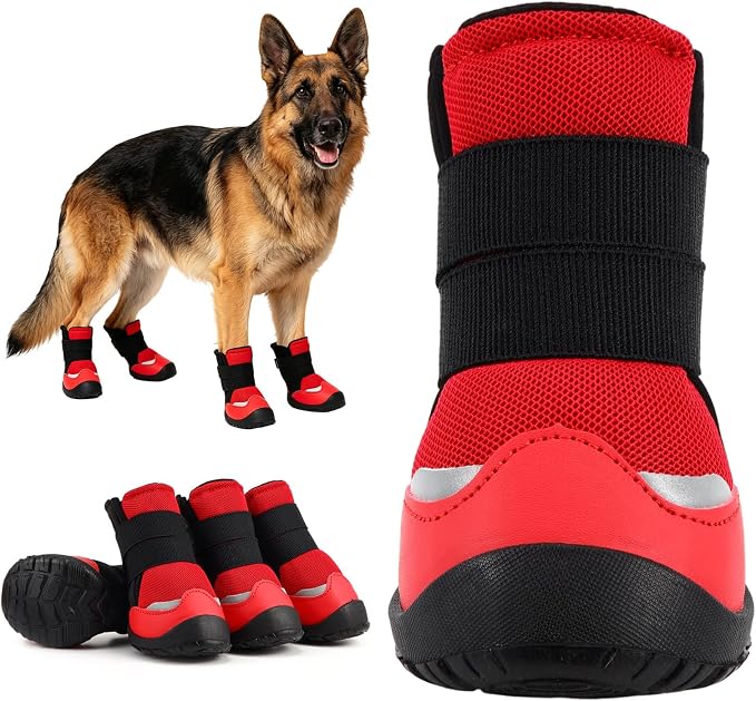 All-Weather Dog Boots for Paw Protection-Durable Dog Booties for Hot Pavement, Snow, Hiking | Non-Slip Sole & Adjustable Straps Outdoor Pet Shoes(red,9#)