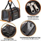 Pet Carrier Airline Approved, 17x11x11 TSA Travel Carrier | 5-Side Expandable Entry, Lightweight Alloy Frame, Collapsible Storage, Washable Wool Mat, Comfortable Bag for Cats & Dogs