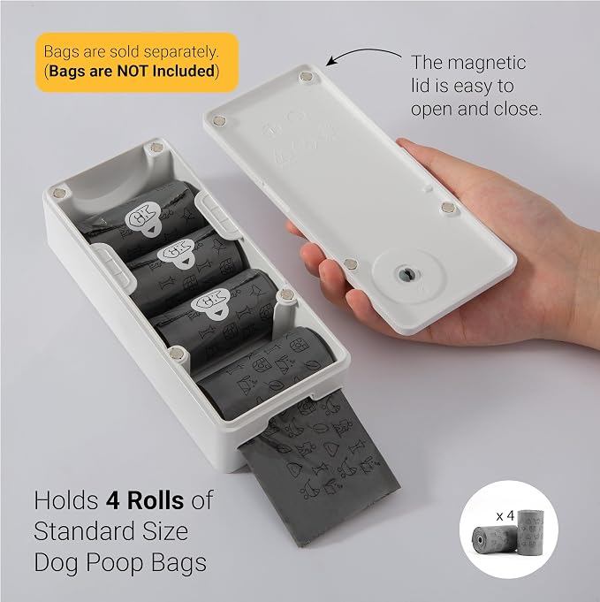 SVD.PET Dog Poop Bag Dispenser (White, Dispenser only) | Outdoor or Indoor Pet Waste Bag Dispenser Station, Wall Mount or Hanging with Strap, Easy to Refill Magnetic Cover