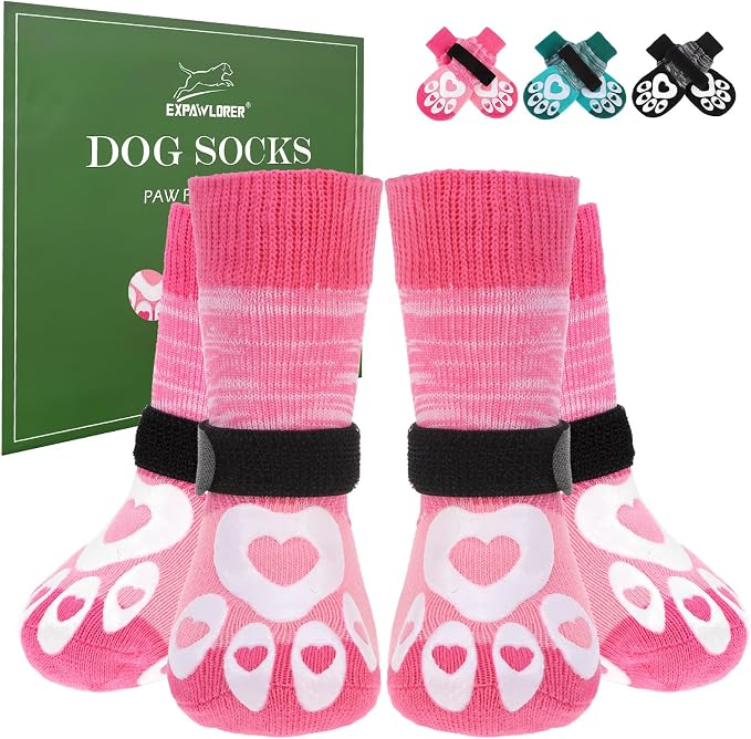 EXPAWLORER Dog Socks to Prevent Licking Paws with Grippers for Hardwood Floors Anti Slip,Glow-in-the-Dark Dog Summer Shoes Booties Boots & Paw Protectors for Small Medium Large Senior Dogs Pink S