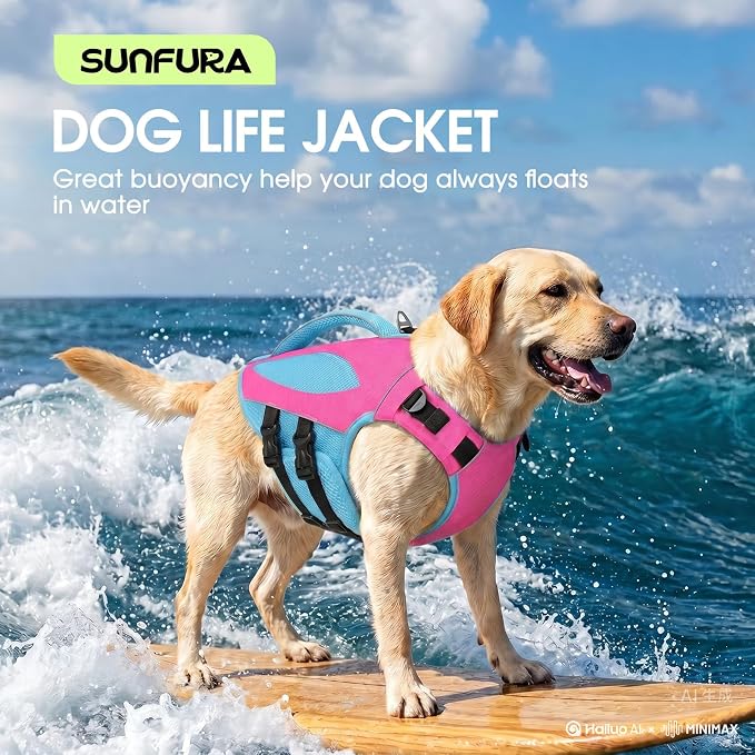 XS Dog Life Jacket, Small Dog Life Vest for Swimming, High Flotation Puppy Swim Vest Lifesaver with Rescue Handle, Adjustable Pet Preserver Lifejacket for Pool Boating, Hot Pink XS
