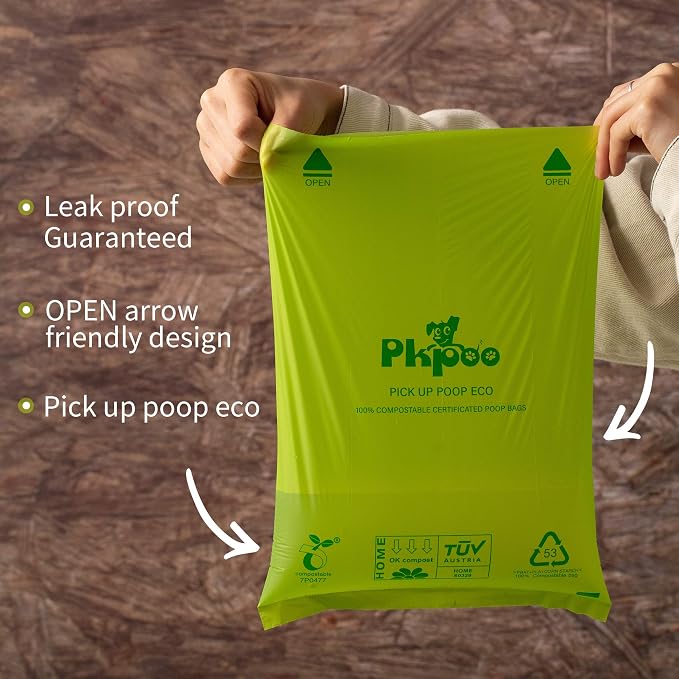 Pkpoo Poop Bags for Dogs Vegetable-Based Leak Proof, Unscented, 120 Counts | Corn Starch Material, Extra Wide, Heavy Duty, Ease of Use, Cat Litter Bags, Diaper Sacks, Refill Rolls