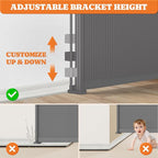 Pawtners Retractable Baby Gates, 41" Tall Extends up to 71" Wide, Gray | Extra Wide Dog Gate Indoor with for Stairs, Pet Gate with Support Rods for Doorways Hallways Indoor & Outdoor