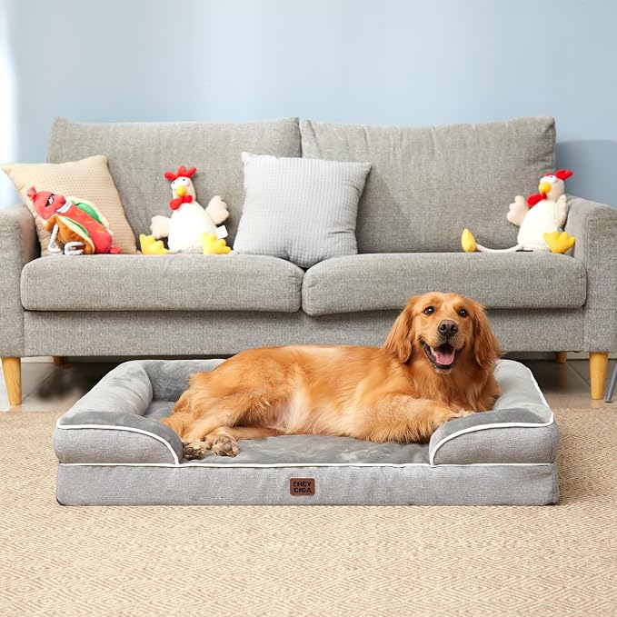 EHEYCIGA Orthopedic Dog Beds Large Sized Dog, Waterproof Washable Pet Bed | Non-Slip Bottom and Egg-Crate Memory Foam Dog Couch Bed with Washable Removable Cover, Grey