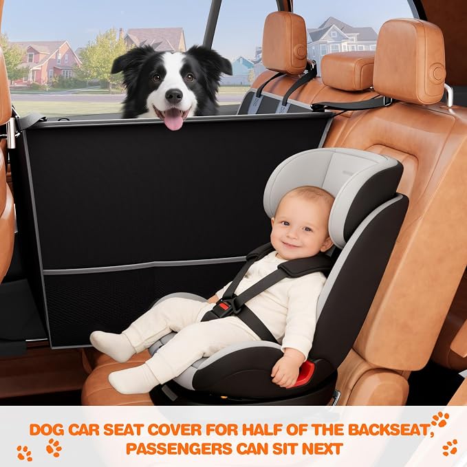 njnj Half Dog Car Seat Cover for Back Seat - Waterproof Dog Half Hammock for Cars,Scratchproof Pet Backseat Protector,Perdurable,Non-Slip Booster Seat for Small,Medium and Large Dogs