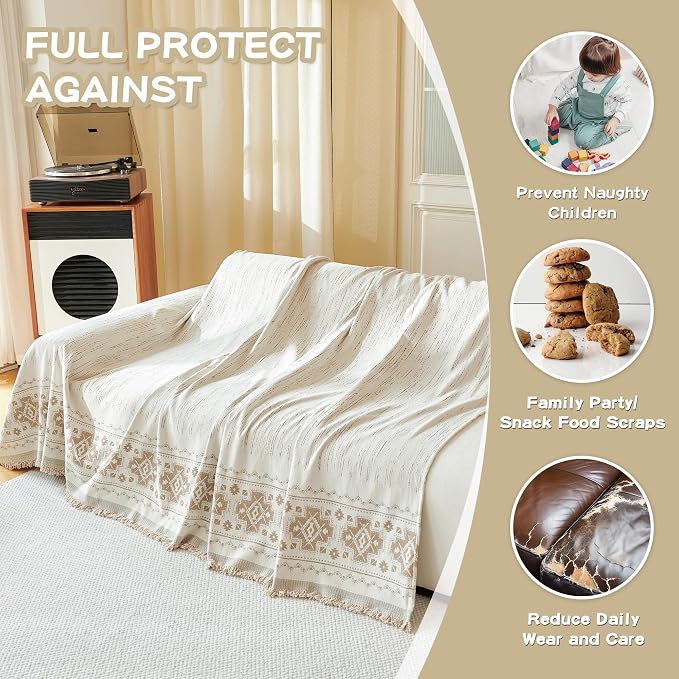Boho Sectional Couch Cover Washable for Dogs, Chenille Loveseat Sofa Covers Pet Friendly Couch Covers
