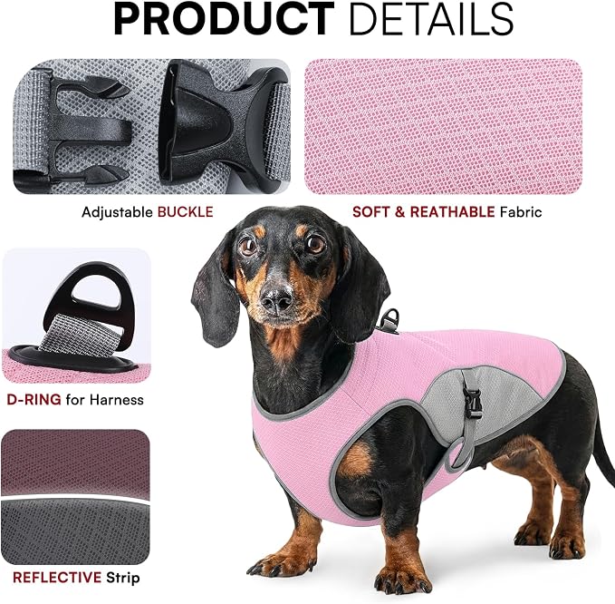 Dog Cooler Vest for Extra Large Dogs, Dog Mesh Cooling Jacket with Reflective Stripe and D Ring, Pet Cooling Vest for Beach, Hiking, Walking, Pink-2XL
