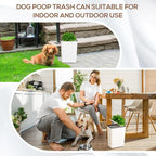 Jingmore Dog Poop Trash Can Outside 3.96 Gal/15 L Plant Styled Dog Waste Trash Can with Lid 50 Waste Bags Outdoor Indoor Poop Container Slim Garbage Bin for Yard Garden Pet (White)