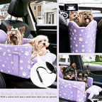 Center Console Dog Car Seat for Medium Dogs,Purple | Portable Armrest Booster With Soft Cushion Safety Belt, Up To 21 Lbs