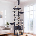 Hey-brother Cat Tree Tower, Adjustable Height, Floor to Ceiling, MPJ091G | 94.5-106.3 Inches Multi-Level Cat House, Scratching Posts, Plush Condo, Platform, Toy Ball for Indoor Big Cats, Smoky Gray