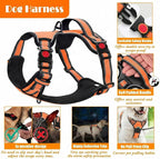 LOBEVE No Pull Dog Harness, Collar & Leash Set | Includes Dog Seat Belt, Collapsible Bowls & Poop Bag Dispenser. Ideal for Training, Walking, Hiking. Fits Small to Large Dogs(Orange-XL)
