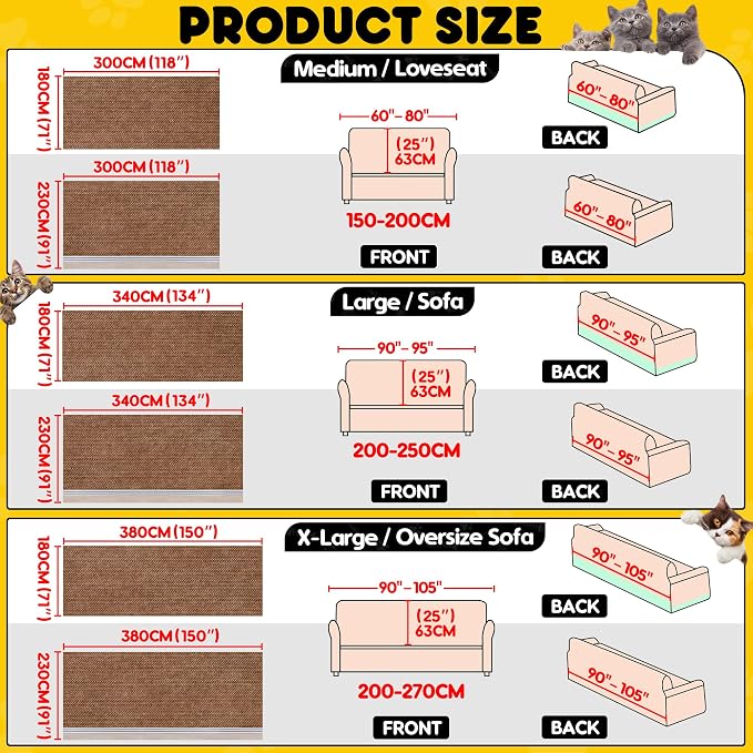 Loiion Cat Scratch Proof Furniture Protector Waterproof Sofa Cover 118"x91" | Pet-Friendly Couch Protector, Anti-Scratch & Anti-Slip Sofa Cover For Cats Dogs Kids, Machine Washable