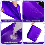 Bokon 25 Count Disposable Litter Box for Cat, Large Disposable Litter Tray for Travel Home Durable Portable Plastic Kitty Litters Boxes Leak-Resistant Easy-Grip Rim, 15.7 x 11.8 x 3 Inches(Purple)