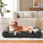 JOEJOY XL Orthopedic Dog Bed for Large Dogs, Extra Thick Foam Pet Bed Sofa | Bolster Sides, Large Sized Dog Couch Bed with Removable Washable Cover, Non-Slip Bottom, Grey (42"x30")