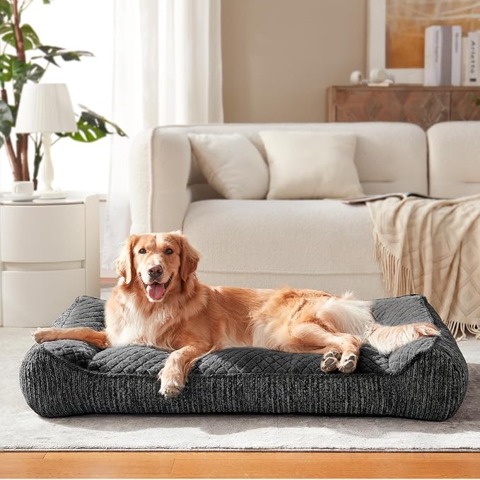 JOEJOY XL Orthopedic Dog Bed for Large Dogs, Extra Thick Foam Pet Bed Sofa | Bolster Sides, Large Sized Dog Couch Bed with Removable Washable Cover, Non-Slip Bottom, Grey (42"x30")
