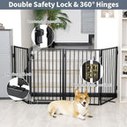Metal Freestanding Dog Gates with Door for Outdoor Indoor,80'' Extra Wide Free Standing Dog Gate for Doorways,Large Openings,Deck,Yard,Porch,Foldable Safety Pet Fence(Black,4 Panels)