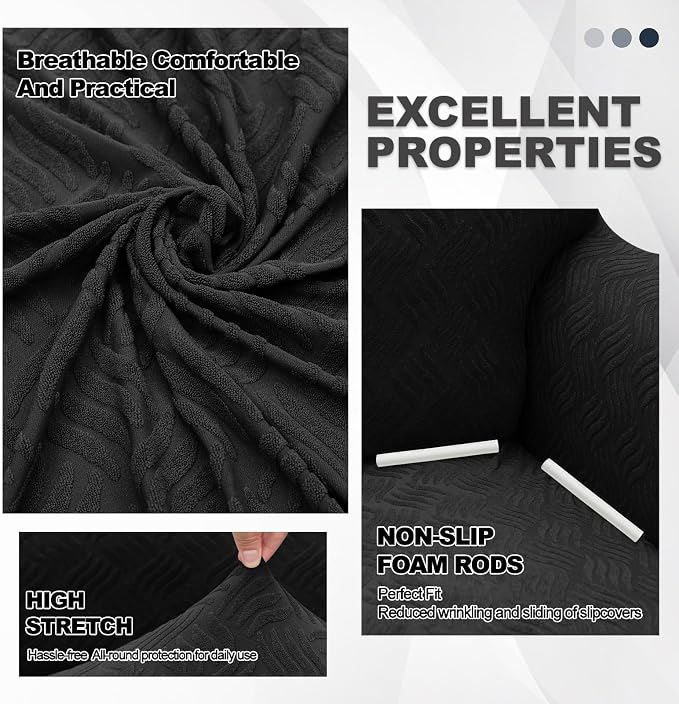 YEMYHOM Couch Cover Latest Jacquard Design High Stretch Sofa Covers for 2 Cushion Couch, Pet Dog Cat Proof Loveseat Slipcover Non Slip Magic Elastic Furniture Protector (Medium, Leaf Patten Black)