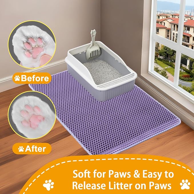 Cat Litter Box Mat-Super Large 47''x36'' Litter Trapping Mat for Cat-XXL Litterbox Matt for Floor-2 Layer Catcher Rug for Pet kitty Litterbox-Waterproof Urine Proof,Non-Slip,Purple
