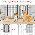 Dog Playpen 40 inch Dog Fence for Outdoor Indoor Use Heavy Duty Metal Dog Pen for Large Dogs, Rustproof Pet Playpen Portable Pet Fence Outdoor for Yard, RV Camping, Customizable, 24 Panels