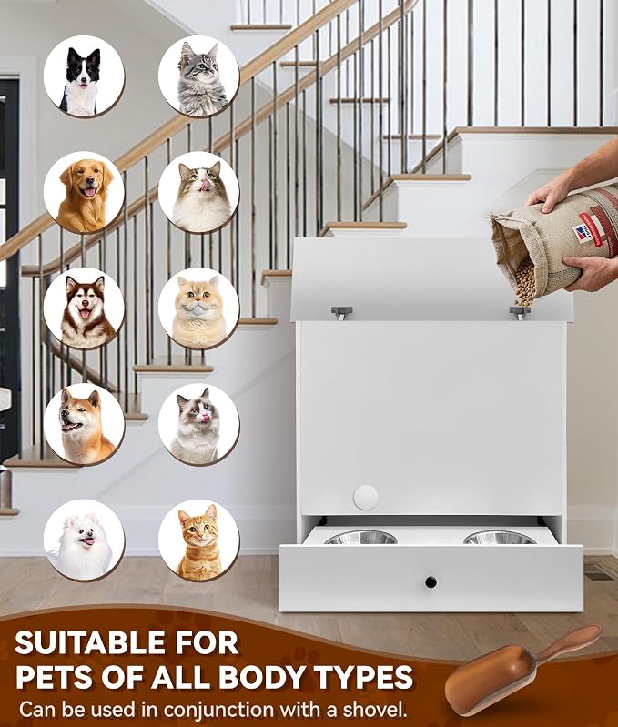Dog/Cat Feeding Station with Storage, Large Capacity Pet Feeding Station | 23.6 x 23.6 x 31.5 inch, Multi-Layer, Sturdy Pet Storage Cabinet, Waterproof PVC Finish, For Kitchen, Laundry Room & Garage