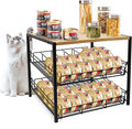 Bamboo & Iron Cat Food Organizer, 2-Tier Stackable Rack Holds 48 Cans 3oz | FIFO auto slide-down,Flat top storage, Organizes pantry & pet food cans