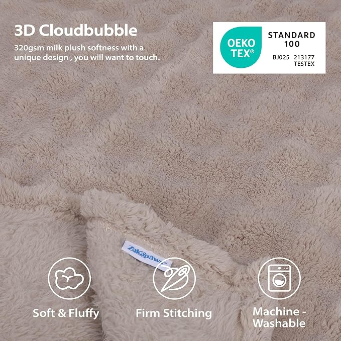 Dog Blankets Washable Pet Blanket - Fluffy Fuzzy Cat Puppy Blanket with Premium 300GSM 3D Fleece Bubble for Pet Kitten Doggy, Linen, 40x60IN
