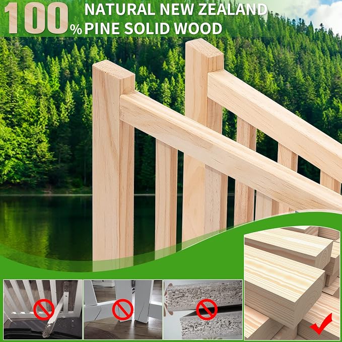 YOCAN Non-Painted Wooden Freestanding Dog Gates for The House,Doorways, Stairs,Wood Dog Fences Indoor Pet Gate,Step Over Fence-3 Panels L:69" H:23"