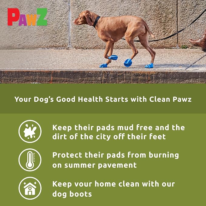PawZ Rubber Dog Boots for Medium Paws - All-Weather Waterproof Dog Shoes, Anti-Slip Traction for Rain, Snow, Mud & Hot Pavement - Pull-On Dog Booties, Olive Green - Medium (2.5" - 3") - Pack of 24