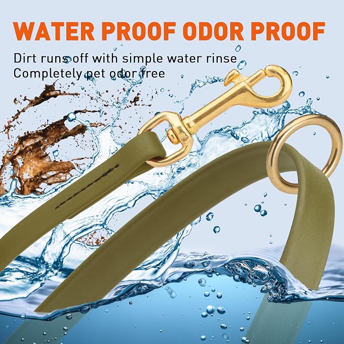 Viper Biothane K9 Working Dog Leash Waterproof Lead for Tracking Training Schutzhund Odor-Proof Long Line with Solid Brass Snap for Puppy Medium and Large Dogs 6ft, Olive Drab Green